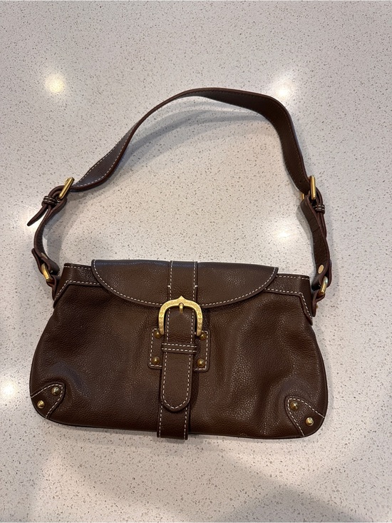 Dooney & Bourke Handbags - DOONEY & BOURKE BROWN PEBBLE LEATHER MEDIUM SLIM FLAP PURSE HANDBAG